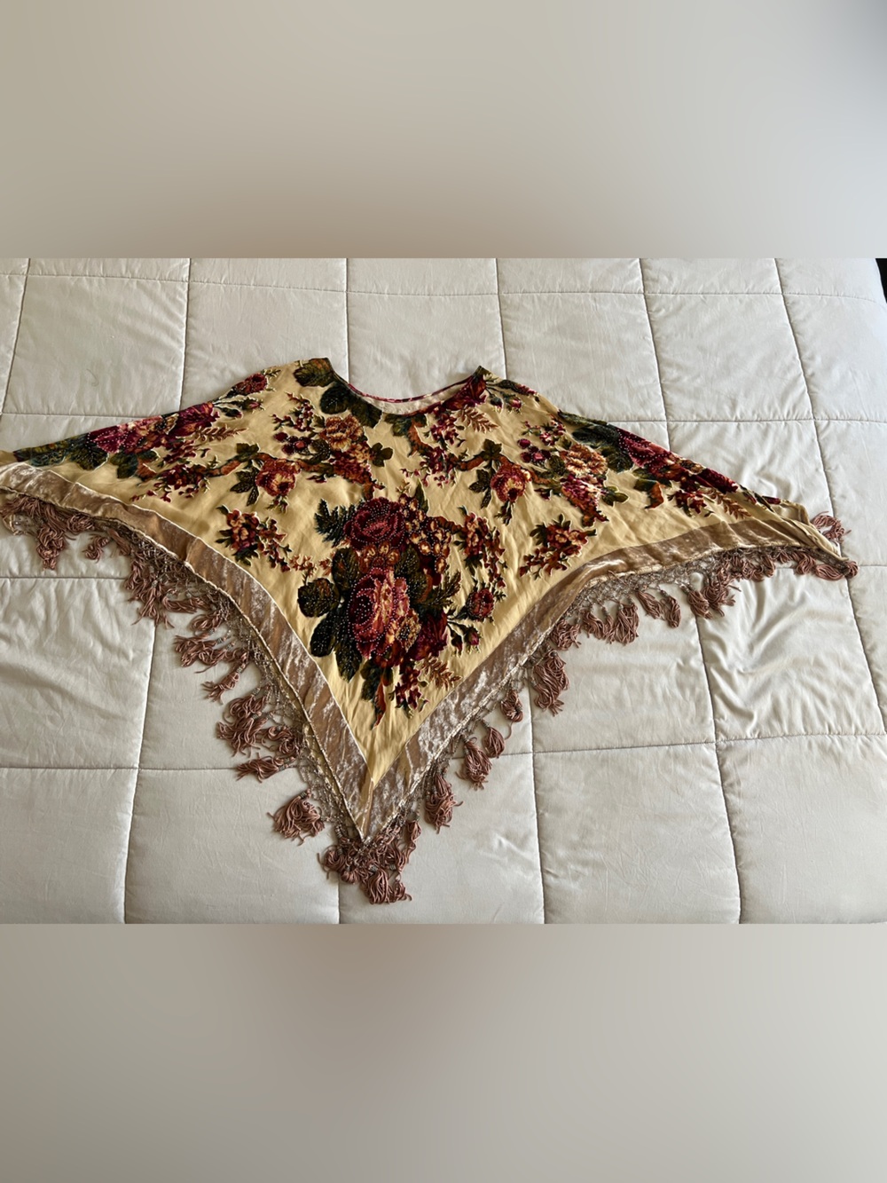 Aris A Champagne Beaded Fringe Poncho